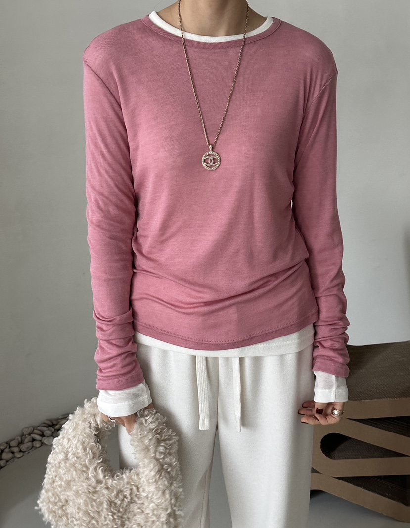 DEMAR韓國直郵㊣女裝新款時尚長袖T恤不含內搭天絲羊毛圓領DEMAR長袖T恤圖色2