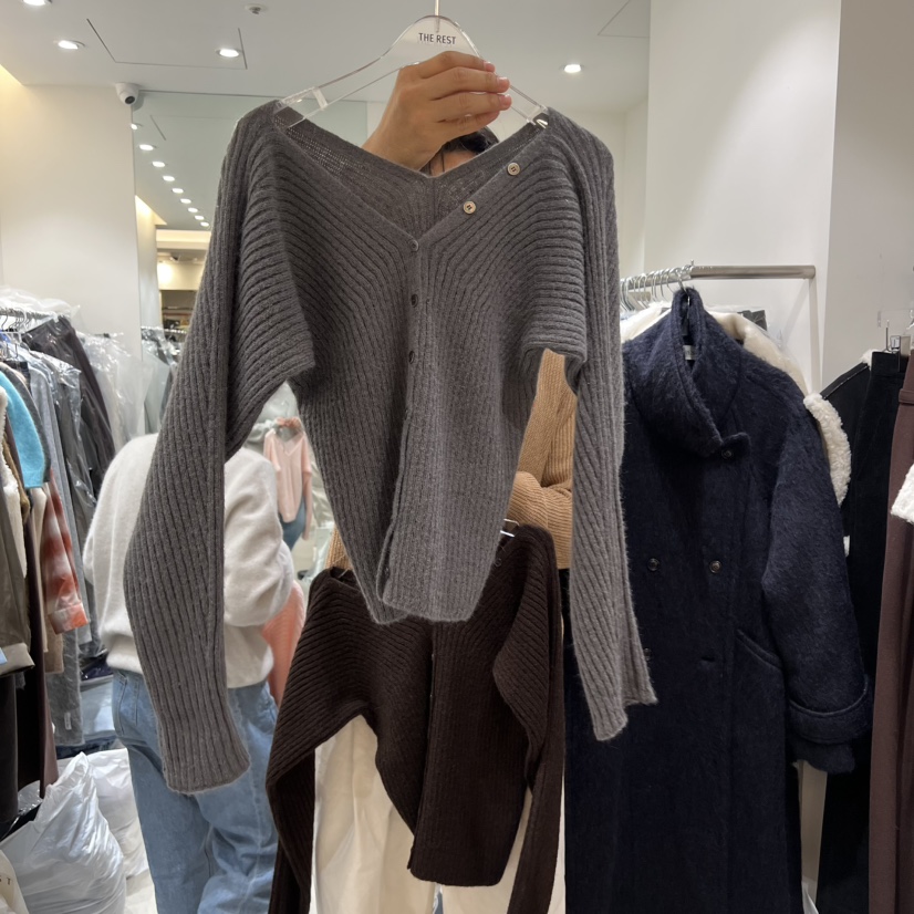 THE REST東大門㊣直郵女裝新品職業25秋冬休閑針織衫V領紐扣THE REST/UNNOEUD針織衫圖色1