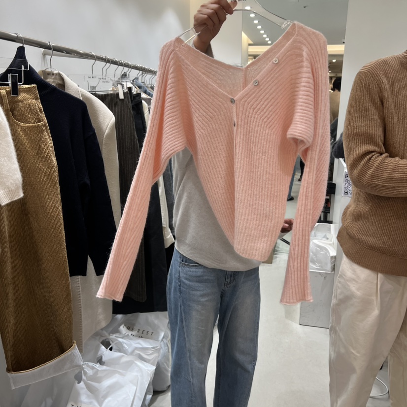 THE REST東大門㊣直郵女裝新品職業25秋冬休閑針織衫V領紐扣THE REST/UNNOEUD針織衫圖色3