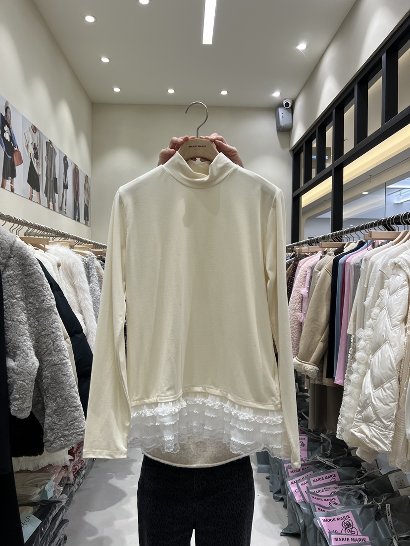MARIE MARIE韓國代購㊣女裝新款推薦人氣休閑25秋冬長袖T恤蕾絲MARIE MARIE長袖T恤圖色2