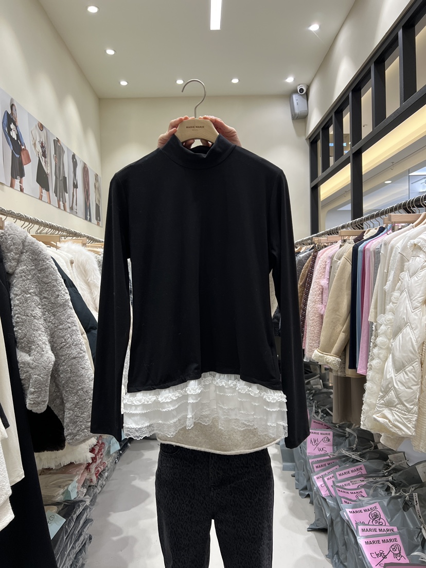 MARIE MARIE韓國代購㊣女裝新款推薦人氣休閑25秋冬長袖T恤蕾絲MARIE MARIE長袖T恤圖色3