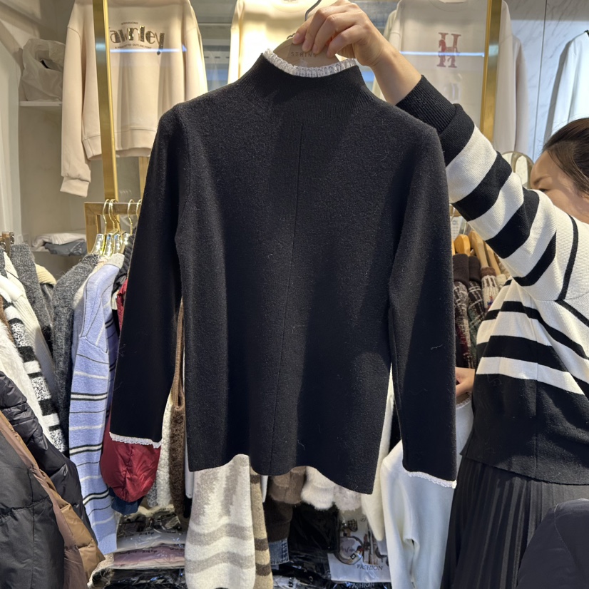 COCO HOLIC東大門㊣實拍女裝新款休閑推薦真品長袖T恤蕾絲COCO HOLIC長袖T恤圖色2