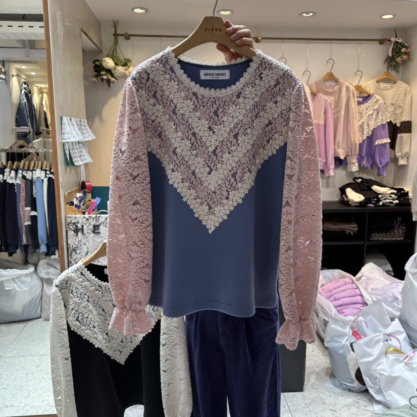 HERO韓國代購㊣女裝新品時尚人氣休閑25秋冬職業襯衫蕾絲衫HERO襯衫/蕾絲衫圖色1