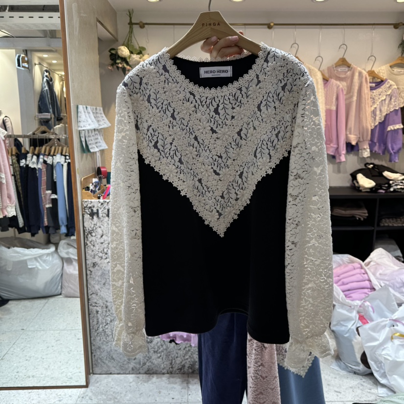 HERO韓國代購㊣女裝新品時尚人氣休閑25秋冬職業襯衫蕾絲衫HERO襯衫/蕾絲衫圖色3