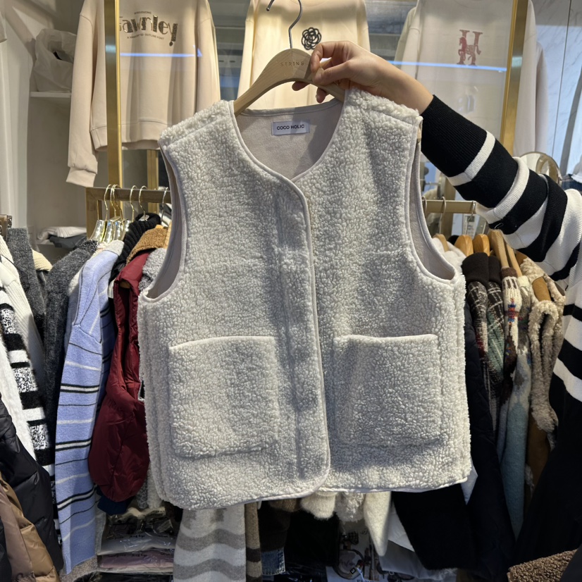 COCO HOLIC東大門㊣代購女士新品人氣休閑時尚馬甲抓絨拉鏈COCO HOLIC馬甲圖色1