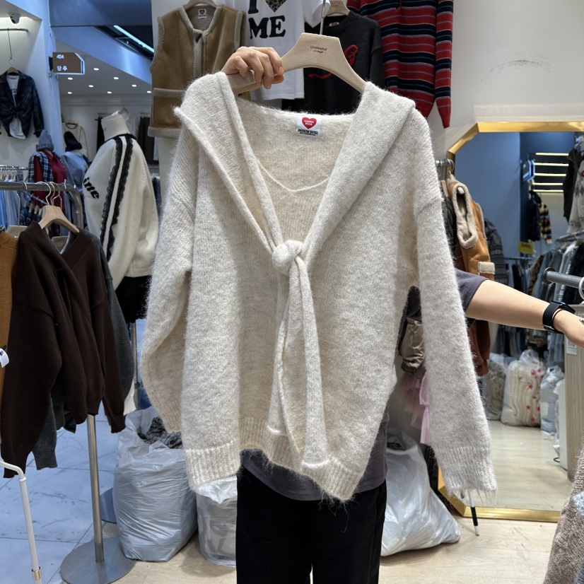 UNDERSTAR_VINTAGE東大門㊣直郵女士新品時尚針織衫V領套裝圍巾UNDERSTAR_VINTAGE針織衫圖色1