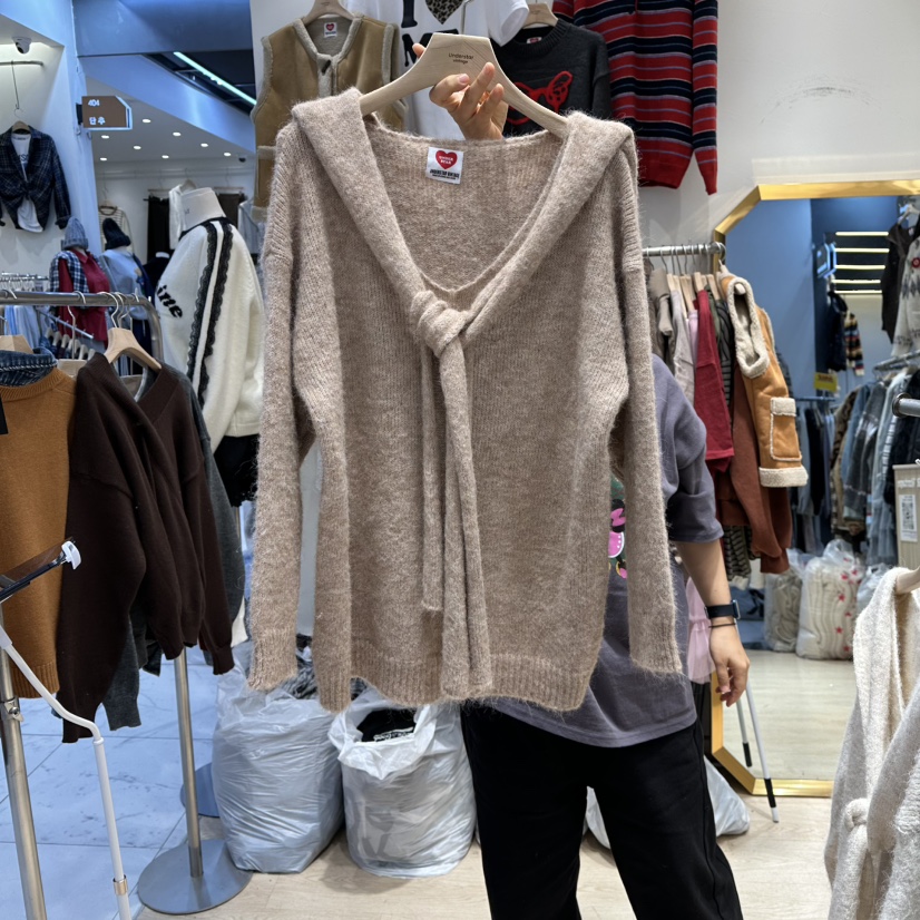 UNDERSTAR_VINTAGE東大門㊣直郵女士新品時尚針織衫V領套裝圍巾UNDERSTAR_VINTAGE針織衫圖色2