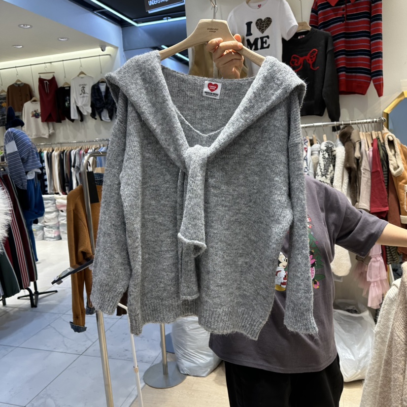 UNDERSTAR_VINTAGE東大門㊣直郵女士新品時尚針織衫V領套裝圍巾UNDERSTAR_VINTAGE針織衫圖色3