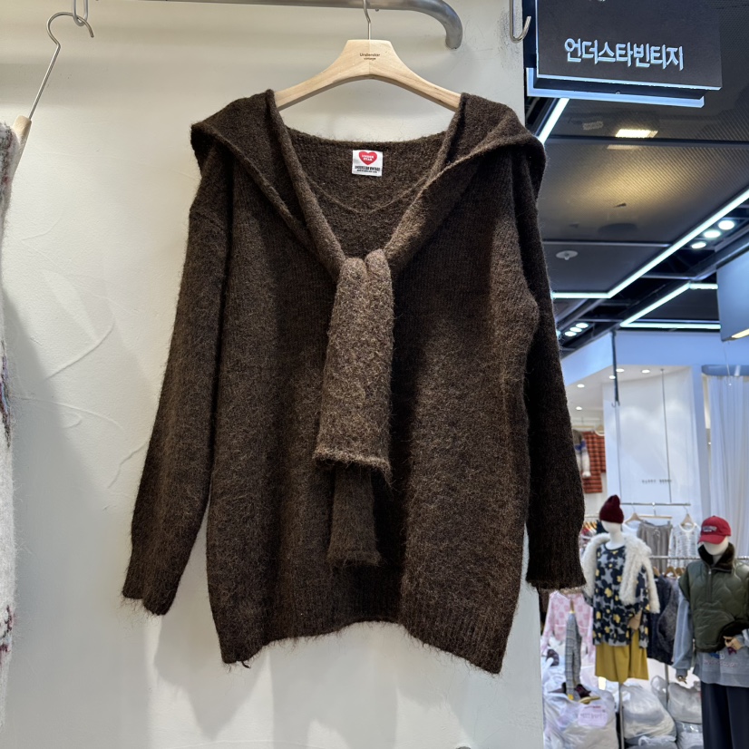 UNDERSTAR_VINTAGE東大門㊣直郵女士新品時尚針織衫V領套裝圍巾UNDERSTAR_VINTAGE針織衫圖色4