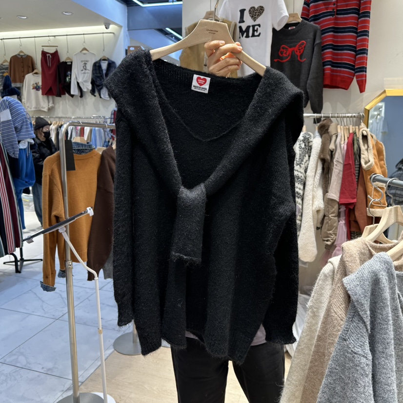 UNDERSTAR_VINTAGE東大門㊣直郵女士新品時尚針織衫V領套裝圍巾UNDERSTAR_VINTAGE針織衫圖色5