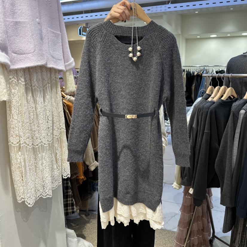 BELITA東大門㊣實拍女裝新品25秋冬職業人氣時尚連衣裙含腰帶BELITA連衣裙圖色2