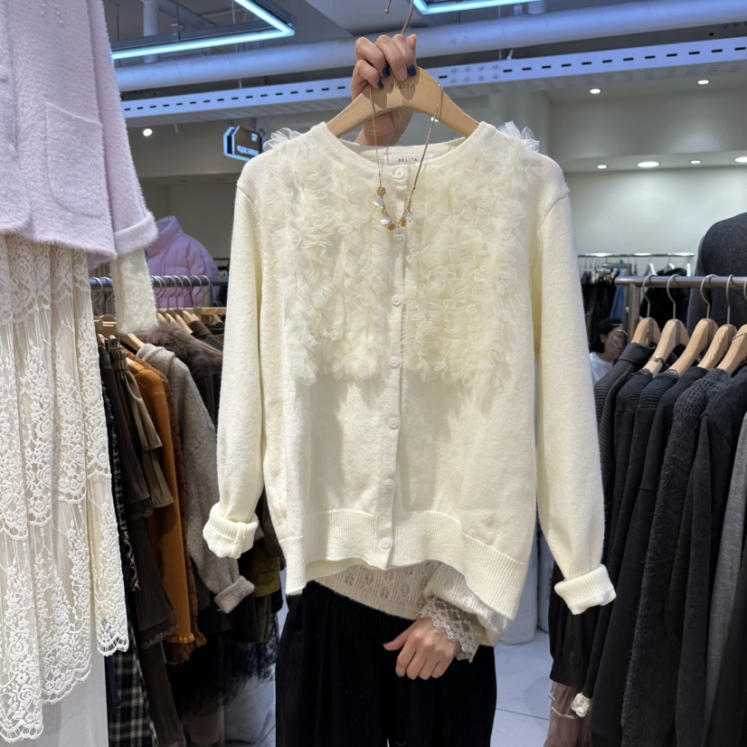 BELITA韓國代購㊣女士新品休閑推薦熱賣25秋冬針織衫荷葉邊BELITA針織衫圖色1