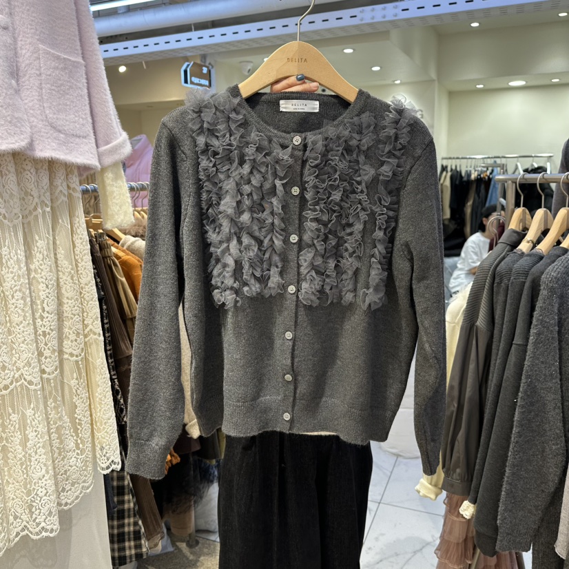 BELITA韓國代購㊣女士新品休閑推薦熱賣25秋冬針織衫荷葉邊BELITA針織衫圖色2