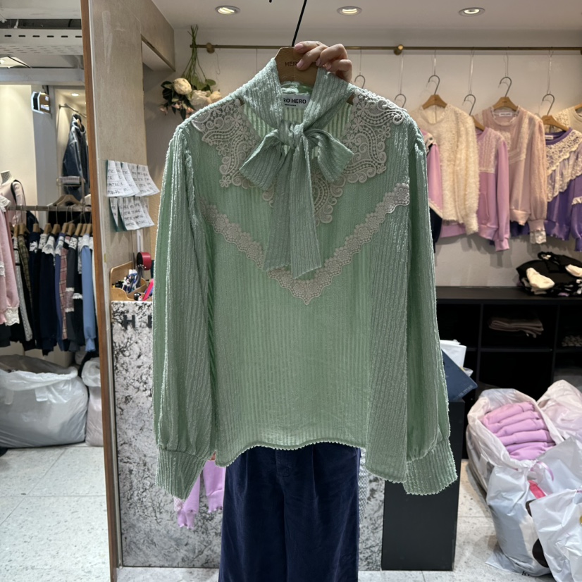 HERO韓國直郵㊣女裝新款熱賣人氣時尚真品職業襯衫蕾絲衫系帶HERO襯衫/蕾絲衫圖色1