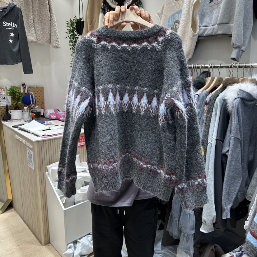 UNDERSTAR_VINTAGE東大門㊣實拍女士新款人氣針織衫刺繡開衫貼花UNDERSTAR_VINTAGE針織衫