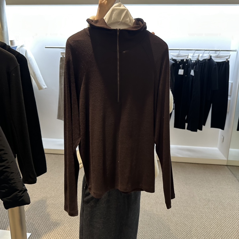 ARTISANAL韓國代購㊣女裝新品休閑25秋冬職業長袖T恤羊毛帽ARTISANAL長袖T恤圖色2棕色