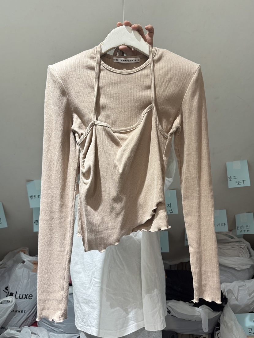 BELITA-L韓國代購㊣女士新品推薦25秋冬休閑長袖T恤假兩件BELITA-L長袖T恤圖色2