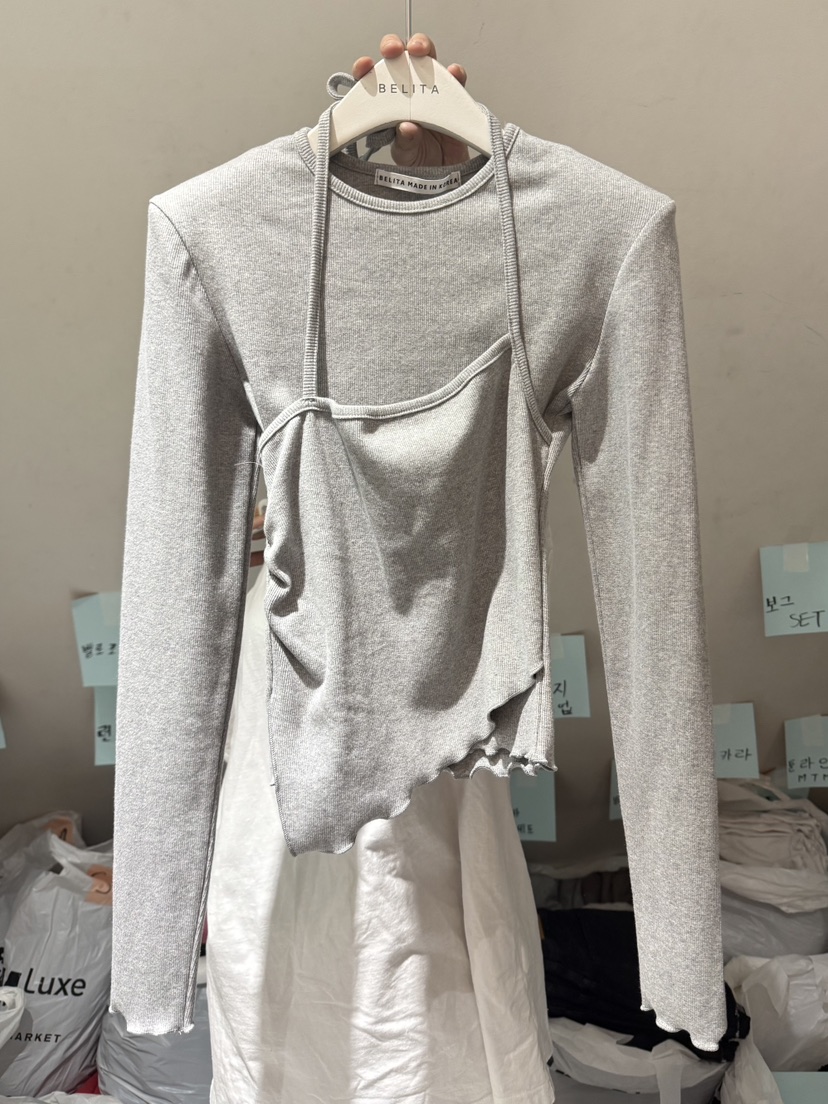 BELITA-L韓國代購㊣女士新品推薦25秋冬休閑長袖T恤假兩件BELITA-L長袖T恤圖色3