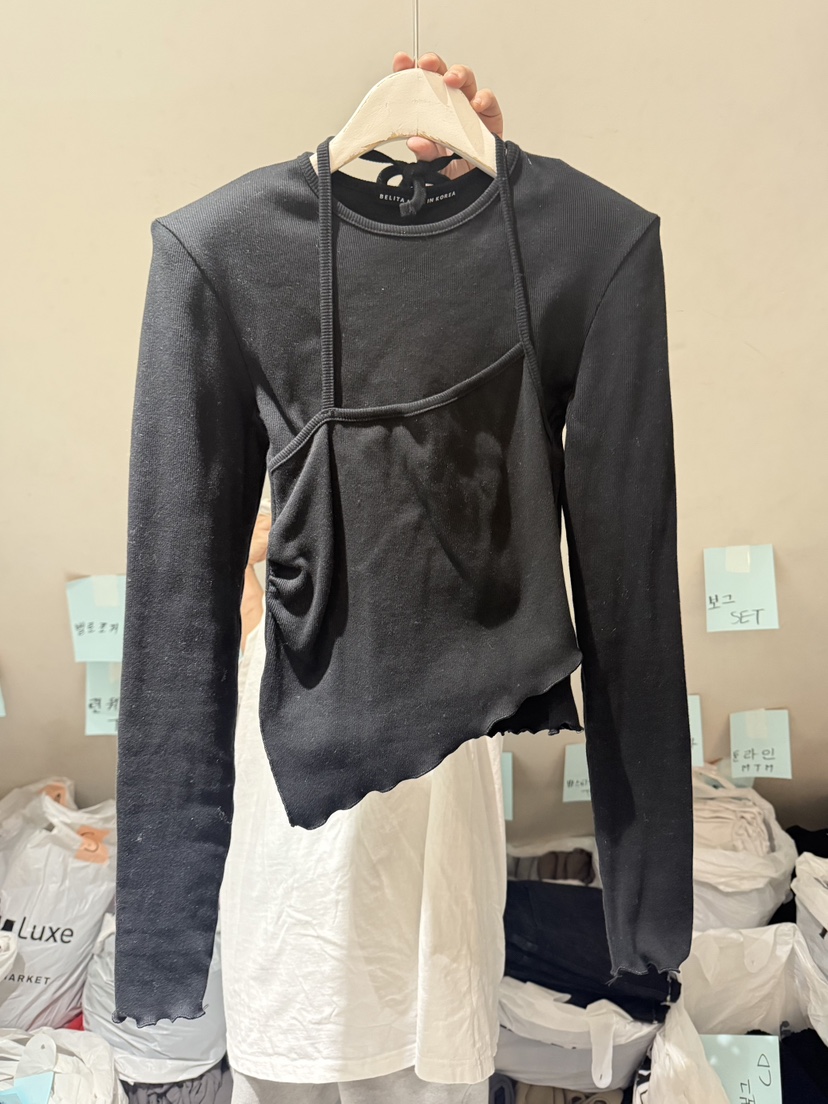 BELITA-L韓國代購㊣女士新品推薦25秋冬休閑長袖T恤假兩件BELITA-L長袖T恤圖色4