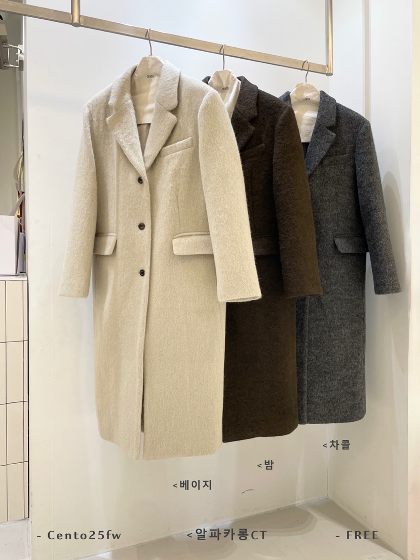CENTO韓國代購㊣女裝新款熱賣真品人氣25秋冬中長款大衣羊駝CENTO中長款大衣