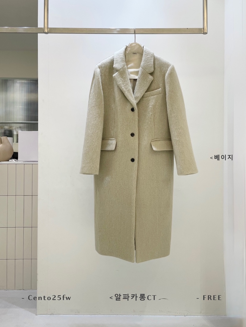 CENTO韓國代購㊣女裝新款熱賣真品人氣25秋冬中長款大衣羊駝CENTO中長款大衣圖色1