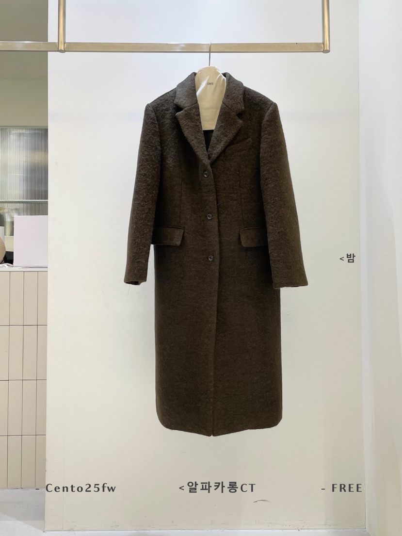 CENTO韓國代購㊣女裝新款熱賣真品人氣25秋冬中長款大衣羊駝CENTO中長款大衣圖色2棕色