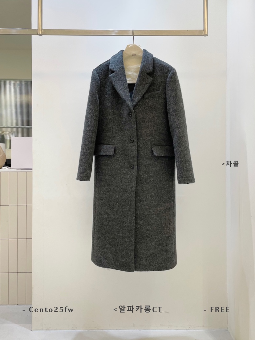 CENTO韓國代購㊣女裝新款熱賣真品人氣25秋冬中長款大衣羊駝CENTO中長款大衣圖色3墨色