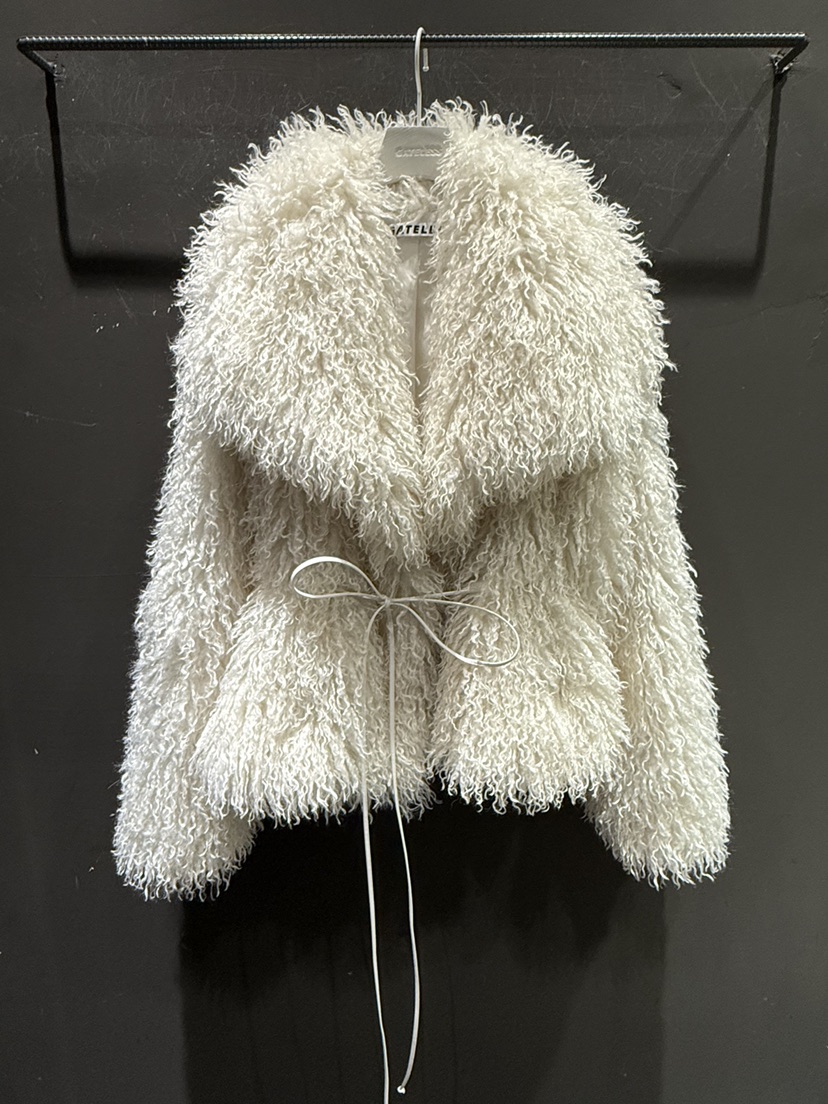 GATELESS東大門㊣代購女裝新品真品時尚短款大衣含腰繩毛皮GATELESS短款大衣圖色1