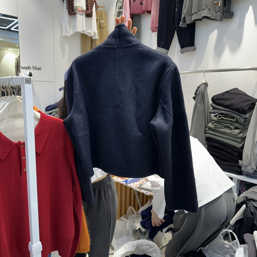 WASHBLUE韓國代購㊣女士新款真品休閑25秋冬人氣短款大衣披肩WASHBLUE短款大衣