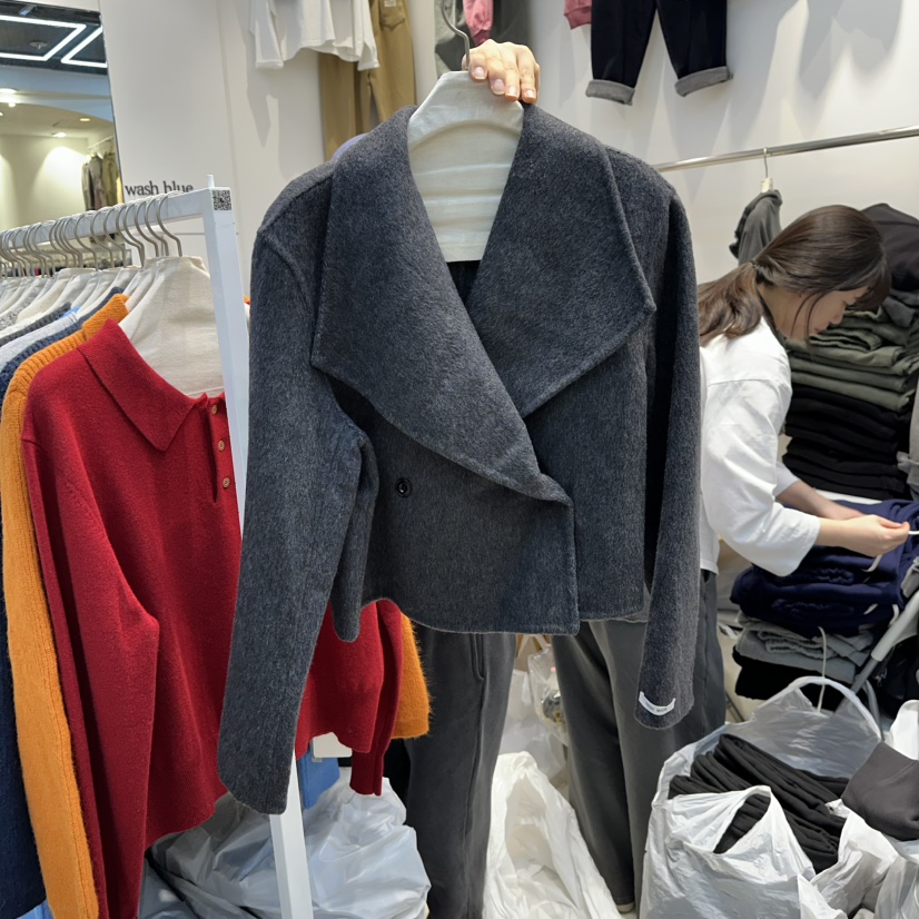 WASHBLUE韓國代購㊣女士新款真品休閑25秋冬人氣短款大衣披肩WASHBLUE短款大衣圖色1