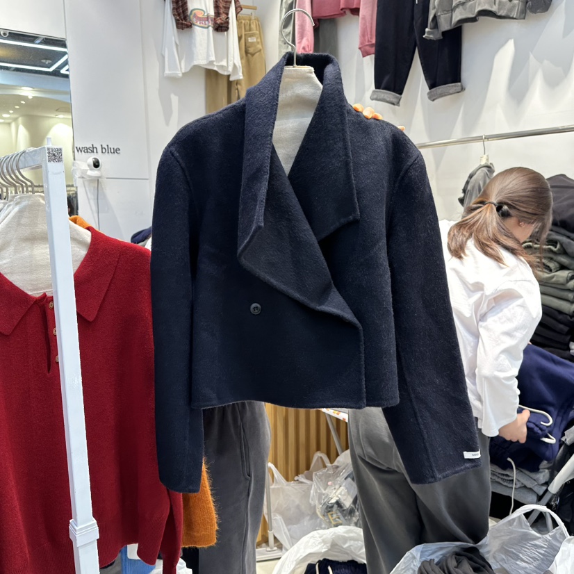 WASHBLUE韓國代購㊣女士新款真品休閑25秋冬人氣短款大衣披肩WASHBLUE短款大衣圖色2