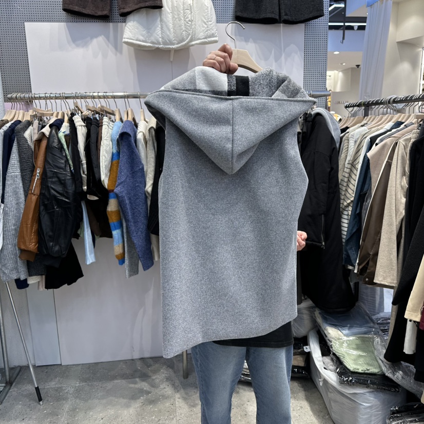 BLOOM韓國代購㊣女士新品休閑25秋冬真品人氣時尚馬甲格子連帽BLOOM-Q馬甲