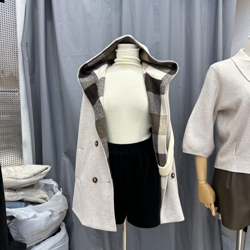 BLOOM韓國代購㊣女士新品休閑25秋冬真品人氣時尚馬甲格子連帽BLOOM-Q馬甲圖色1