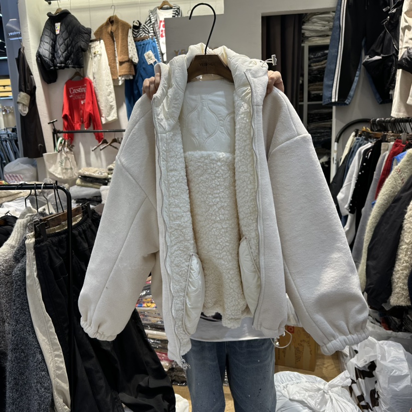 YESFREE韓國直郵㊣女士新款25秋冬休閑短款棉服兩面穿雙面連帽YESFREE短款棉服