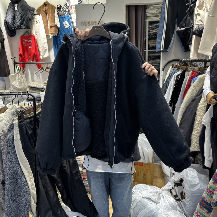 YESFREE韓國直郵㊣女士新款25秋冬休閑短款棉服兩面穿雙面連帽YESFREE短款棉服