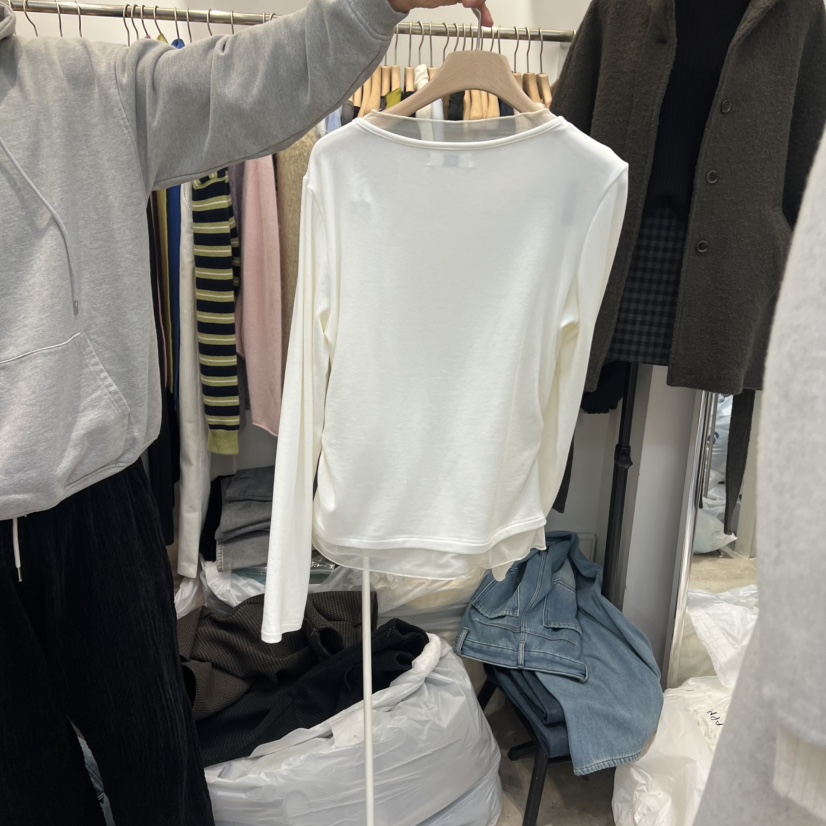 ORRD韓國代購㊣女士新款熱賣25秋冬休閑推薦人氣長袖T恤荷葉邊ORRD長袖T恤