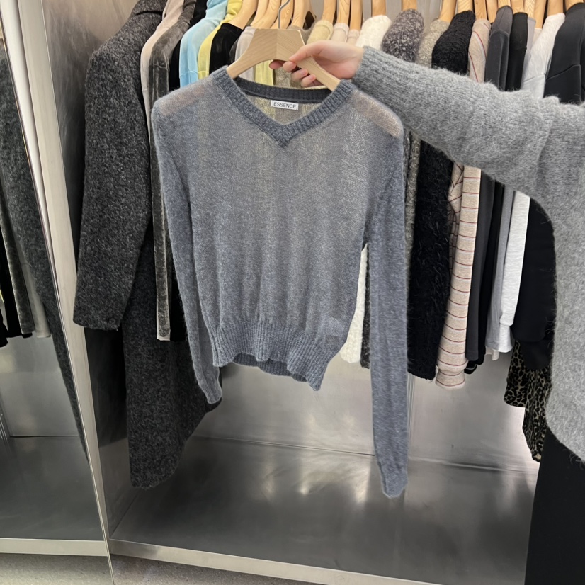 ESSENCE東大門㊣實拍女裝新品時尚25秋冬熱賣針織衫馬海毛V領ESSENCE針織衫圖色1