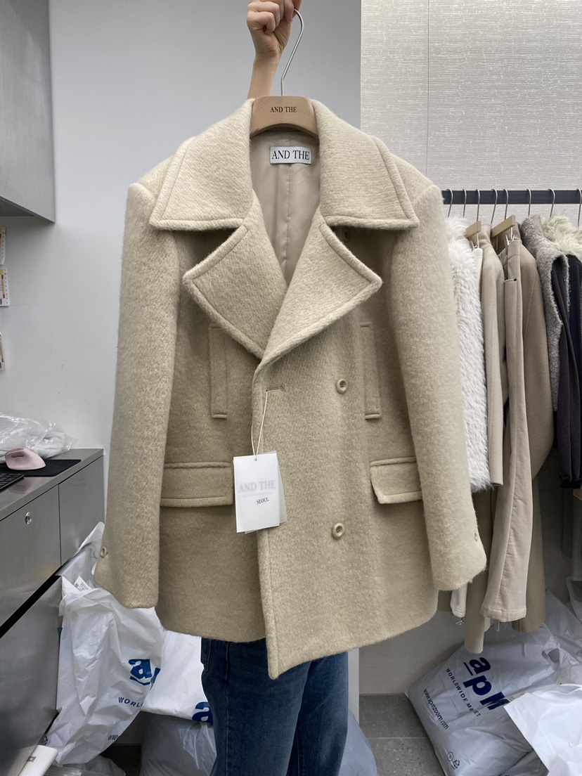 AND THE東大門㊣代購女裝新款熱賣時尚25秋冬中長款大衣羊駝AND THE中長款大衣圖色2