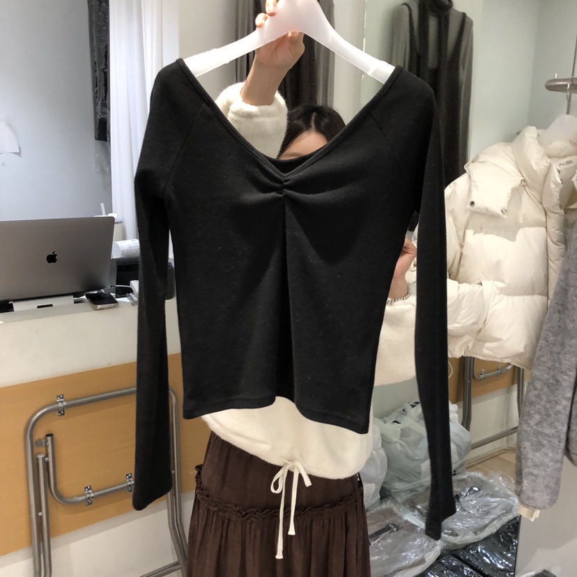 AUBE東大門㊣直郵女裝新款真品推薦人氣職業時尚長袖T恤絎縫AUBE長袖T恤圖色1