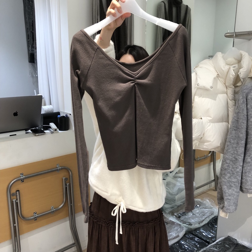 AUBE東大門㊣直郵女裝新款真品推薦人氣職業時尚長袖T恤絎縫AUBE長袖T恤圖色2