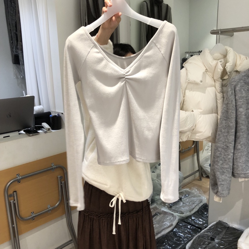 AUBE東大門㊣直郵女裝新款真品推薦人氣職業時尚長袖T恤絎縫AUBE長袖T恤圖色3