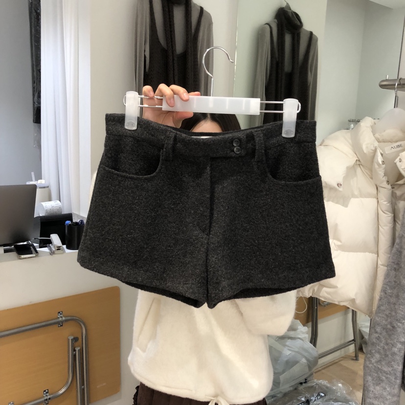 AUBE韓國代購㊣女裝新款人氣職業25秋冬真品休閑時尚短褲羊毛AUBE短褲圖色1