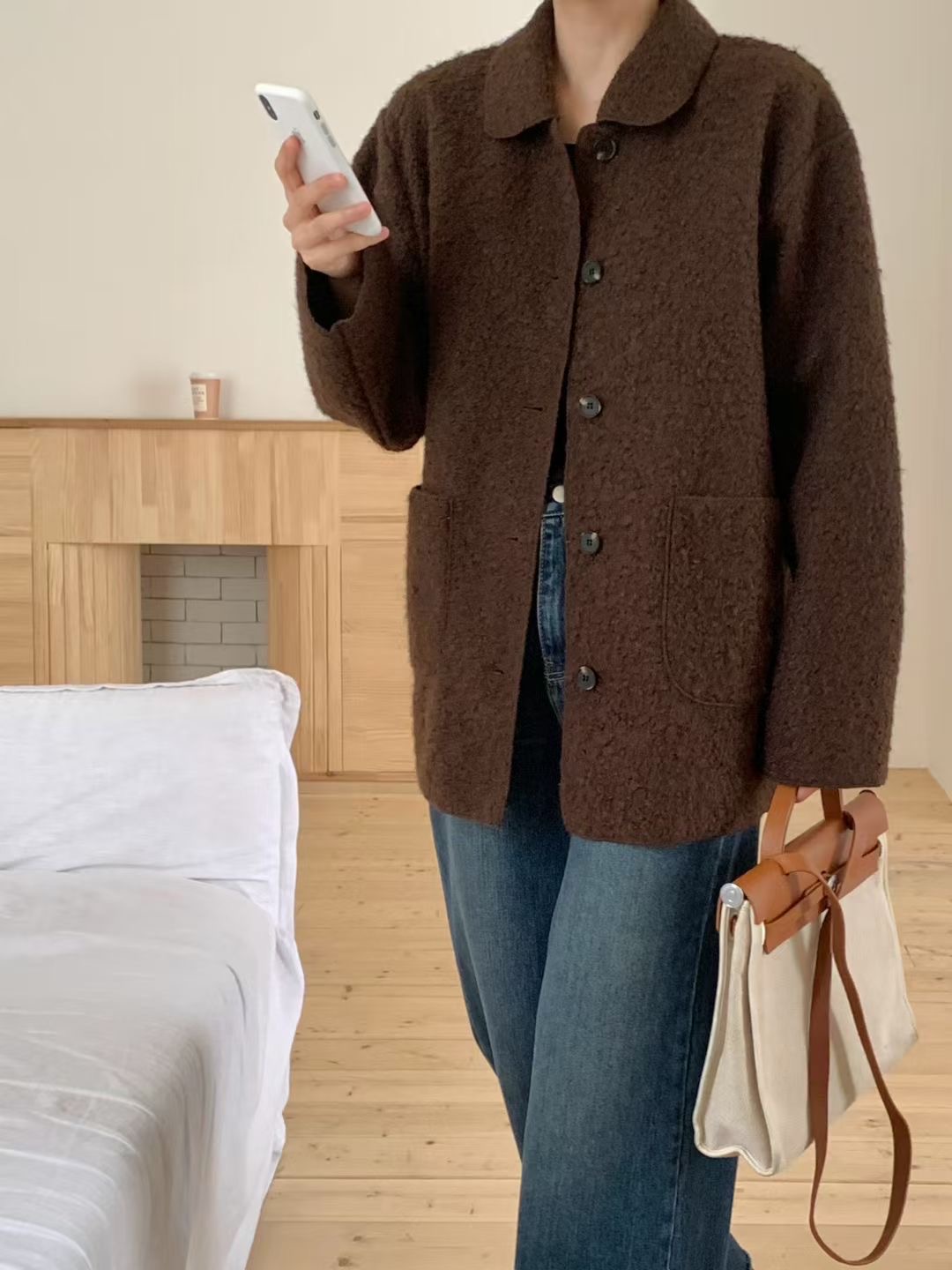 CHOCOLATE-초콜렛-T韓國代購㊣女裝新品職業25秋冬中長款大衣CHOCOLATE中長款大衣圖色2