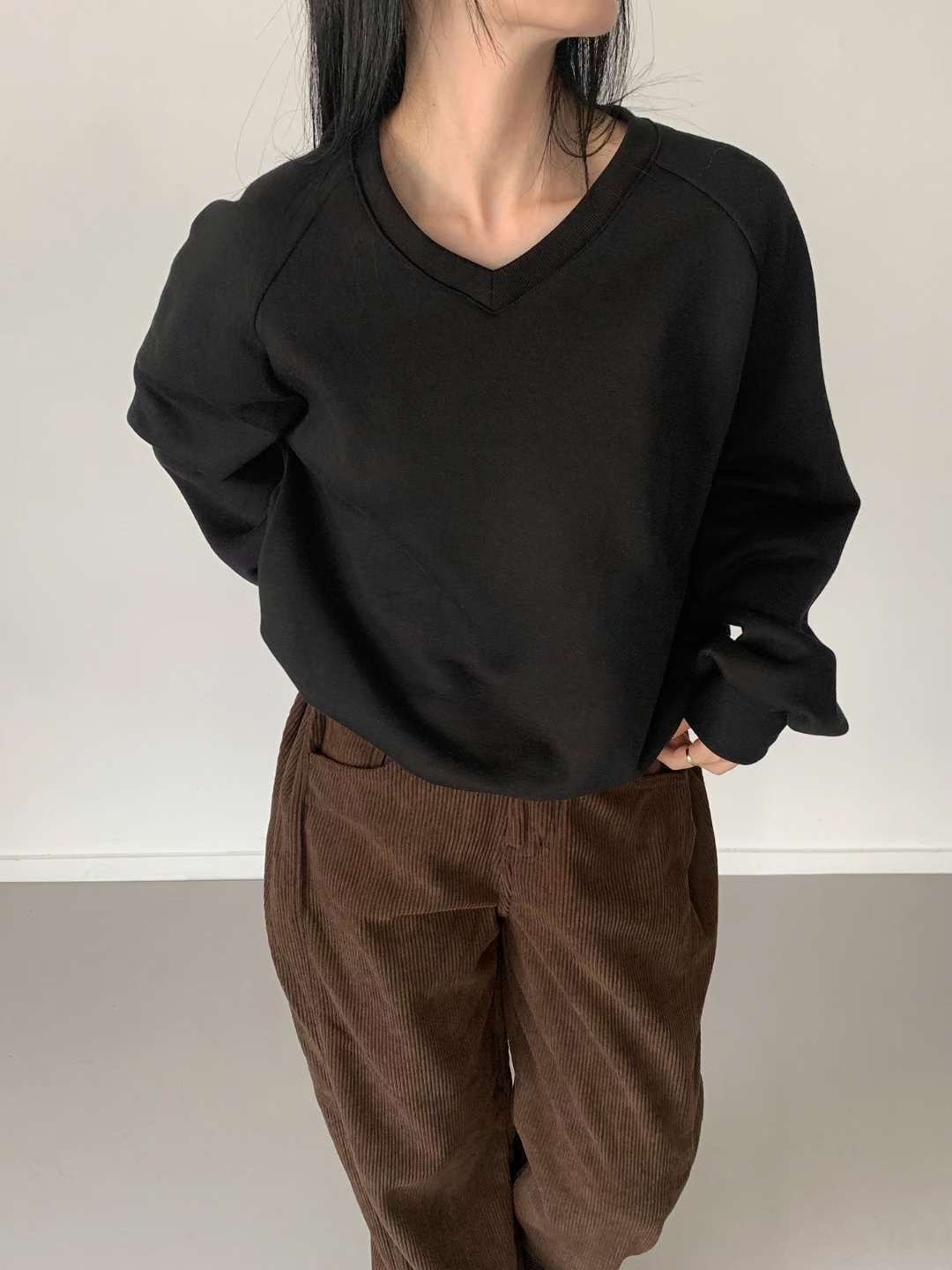 QUEENS MADE韓國代購㊣女士新款休閑人氣職業時尚25秋冬衛衣V領QUEENS MADE衛衣圖色5