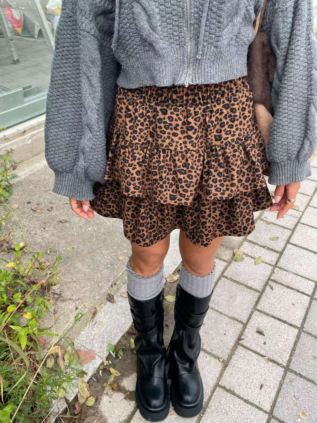 QUEENS MADE東大門㊣代購女裝新品人氣熱賣真品25秋冬短裙豹紋QUEENS MADE短裙圖色2