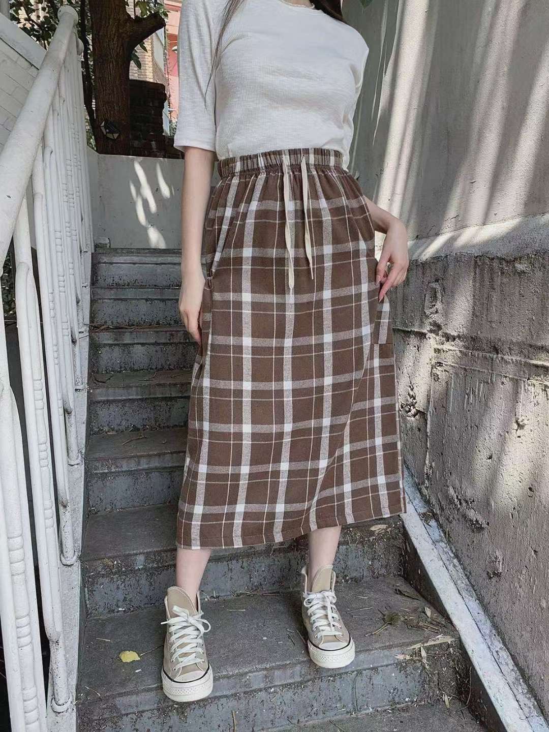 DKS08韓國直郵㊣女士新品25秋冬職業時尚休閑熱賣人氣長裙口袋DKS08長裙