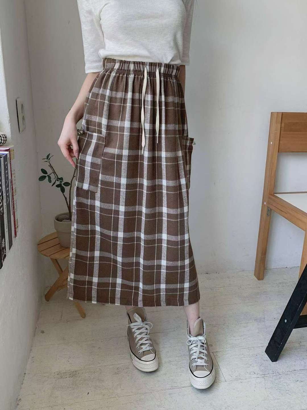 DKS08韓國直郵㊣女士新品25秋冬職業時尚休閑熱賣人氣長裙口袋DKS08長裙