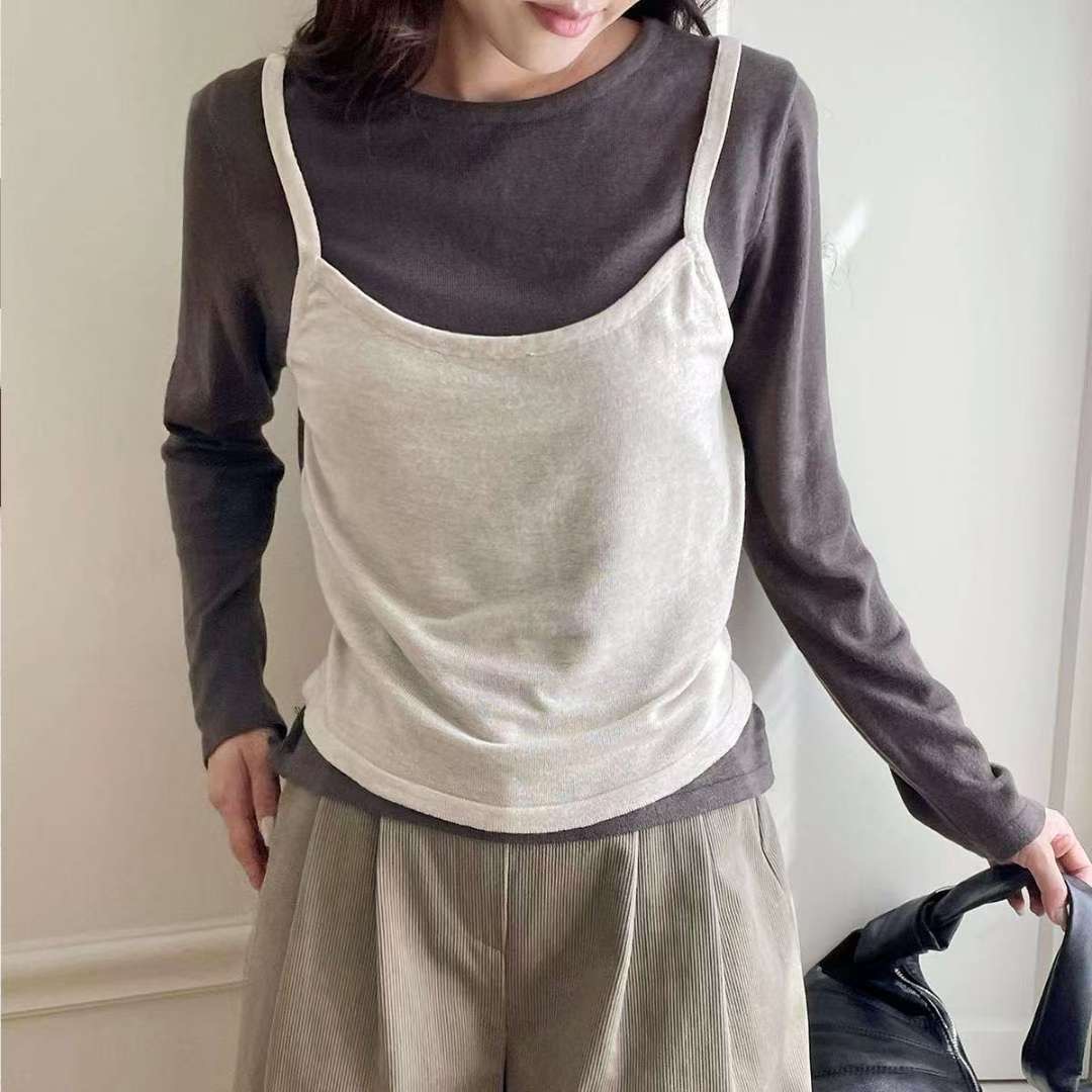 DKS08東大門㊣直郵女士新品時尚真品休閑長袖T恤假兩件腰帶DKS08長袖T恤