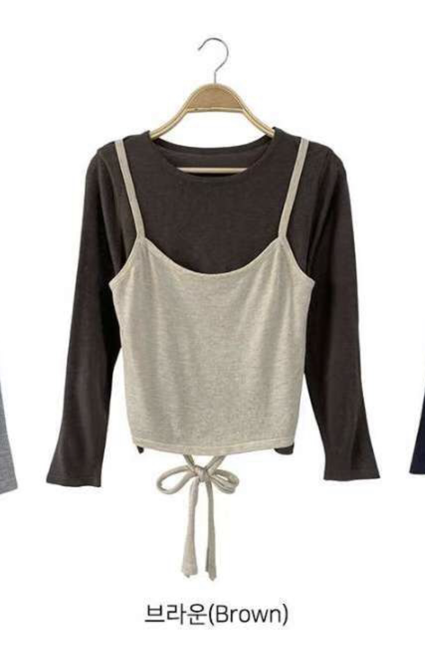 DKS08東大門㊣直郵女士新品時尚真品休閑長袖T恤假兩件腰帶DKS08長袖T恤圖色3