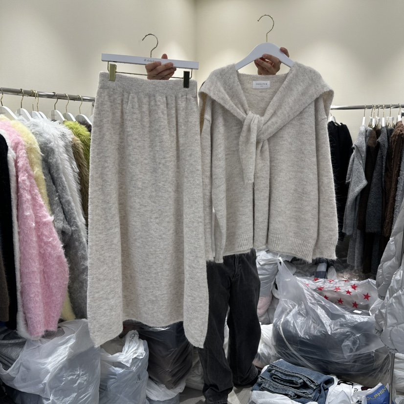 ENDOLPHIN韓國直郵㊣女士新品熱賣25秋冬真品套裝兩件套披肩ENDOLPHIN套裝圖色1